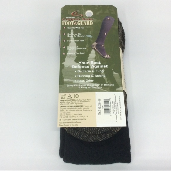 Copper Sole Renfro Foot Guard Black Boot Socks 2 Pair Big & Tall Sock Size 13-15 - Picture 2 of 5